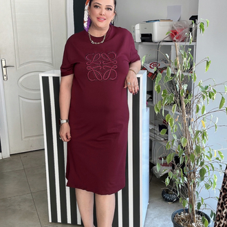Bordo Taş detaylı Elbise