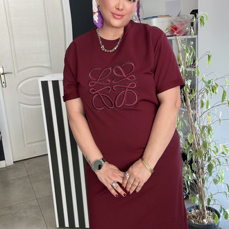 Bordo Taş detaylı Elbise
