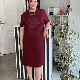 Bordo Taş detaylı Elbise