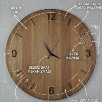 Retro İstasyon Tarzı: Çerçeve Detaylı Kayın Ağacı Saat (40 cm)