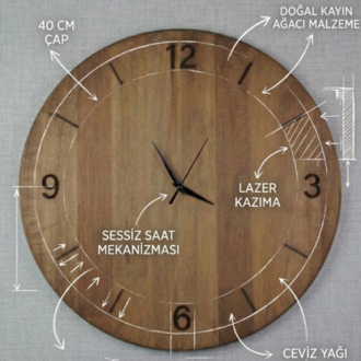 Zamanın Dengesi: Modern Ahşap Duvar Saati - Kayın (40 cm)