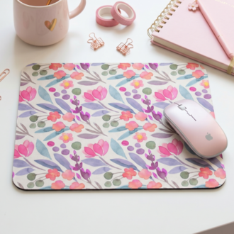 Pastel Çiçek Desenli Bilek Destekli Mousepad – Aesthetic Floral Mouse Pad, Pembe Masa Aksesuarı