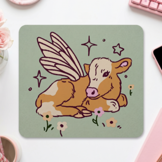 Sevimli Kanatlı Buzağı Mousepad – Cute Aesthetic Hayvan Tasarımlı Mouse Pad, Masa Aksesuarı