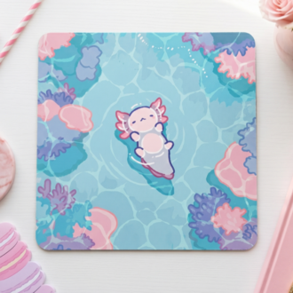 Sevimli Aksolotl Desenli Mousepad – Kawaii Aesthetic Mouse Pad, Pastel Masa Aksesuarı