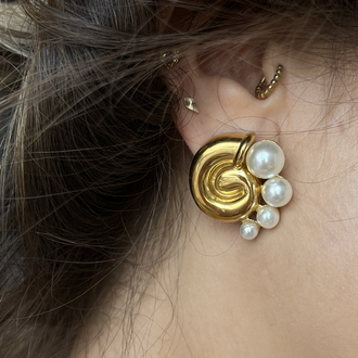 Spiral Motifli İnci Detalylı Premium Küpe