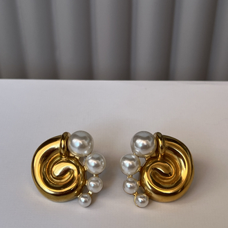 Spiral Motifli İnci Detalylı Premium Küpe