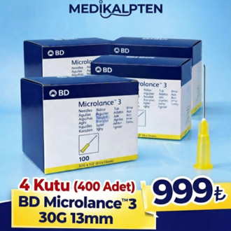 (4 Kutu - 400 Adet) Dolgu, Botoks, PRP, Mezoterapi, Steril Enjektör İğnesi (30G 0,3 x 13mm)