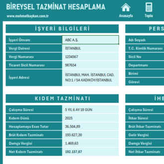 Excel Tazminat Hesaplama Programı V2
