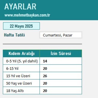 Excel Yıllık İzin Takip Programı