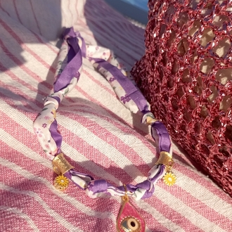 Pembe Nazar Detaylı Fular Kolye