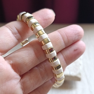 Bej-Gold Lastikli Seramik Bileklik