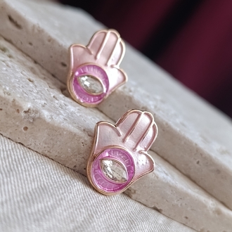 Pembe Mineli Fatma Ana Eli Küpe
