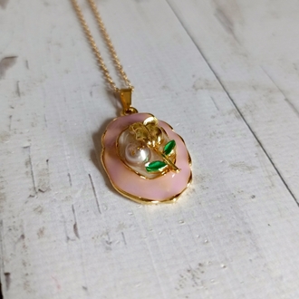Pembe Mineli Lale Detaylı Kolye