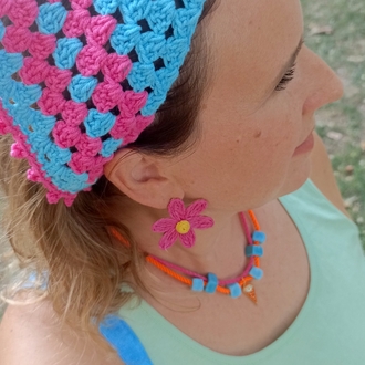 El Örgüsü Turkuaz Fuşya Bandana