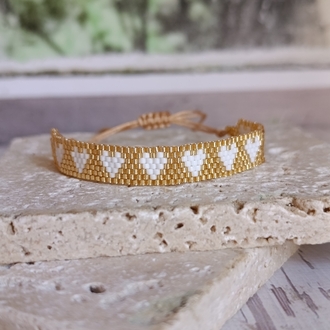 Beyaz Kalpli Gold Miyuki Bileklik