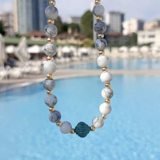 Doğaltaş Görünümlü Siyah Hareli Boncuk Kolye