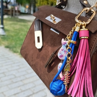 Kedi ve Balık Detaylı Pembe Charm