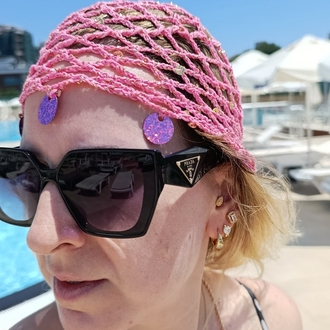 Pullu Açık Pembe File Bere