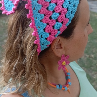 El Örgüsü Turkuaz Fuşya Bandana
