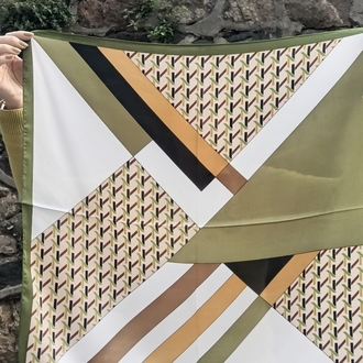 Yağ Yeşili Geometrik Desenli Fular