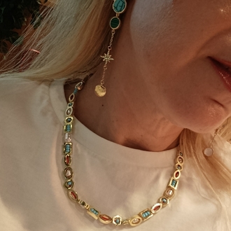 Doğal Taşlı Gold Detaylı Kolye