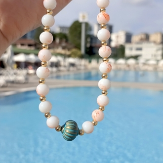 Doğaltaş Görünümlü Mercan Hareli Boncuk Kolye