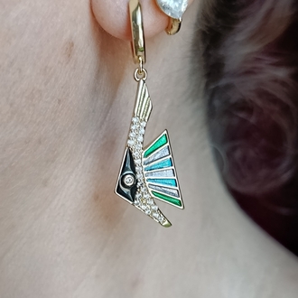 Lacivert Yeşil Mineli Balık Küpe