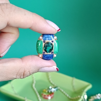 Mavi-Yeşil Mineli Oval Küpe