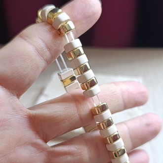 Bej-Gold Lastikli Seramik Bileklik
