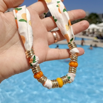 Portakal Limon Desenli Cam Boncuklu Fular Kolye