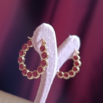 Bordo Boncuk Detaylı Halka Küpe
