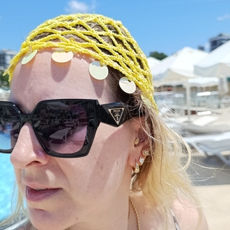 Pullu Sarı File Bere
