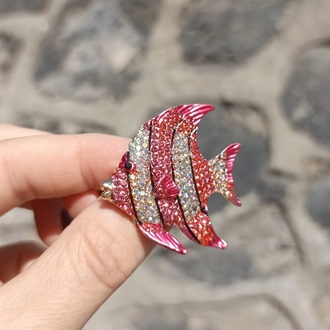 Zirkon Taşlı Pembe Balık Broş