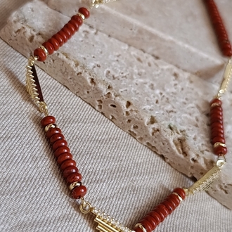 Bordo-Kahve Doğaltaş Kolye