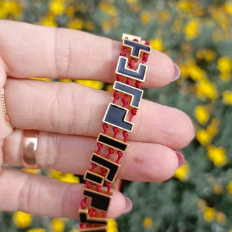 Siyah Mineli Tetris Model Bordo İpli Asansörlü Bileklik