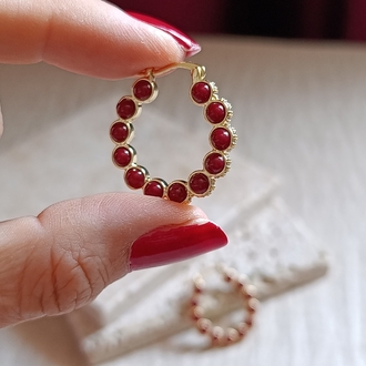 Bordo Boncuk Detaylı Halka Küpe