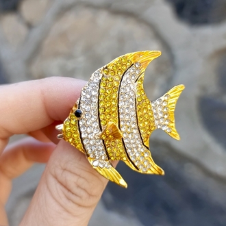 Zirkon Taşlı Sarı Balık Broş