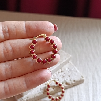 Bordo Boncuk Detaylı Halka Küpe