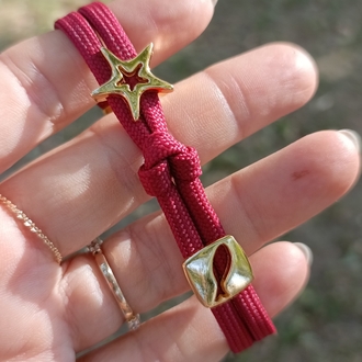 Gold Charmlı Bordo İp Bileklik
