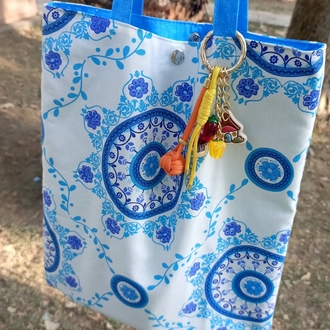 Turkuaz Beyaz Bez Çanta