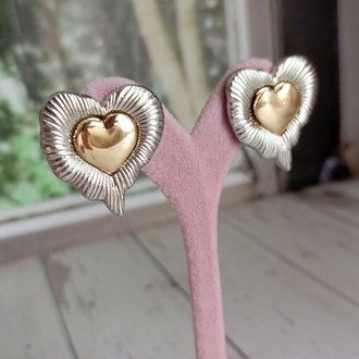 Gold Kalp Detaylı Gümüş Kalp Küpe