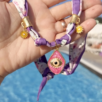 Pembe Nazar Detaylı Fular Kolye