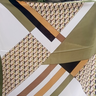 Yağ Yeşili Geometrik Desenli Fular