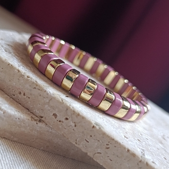 Pembe-Gold Lastikli Seramik Bileklik
