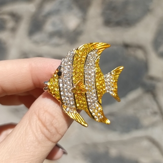 Zirkon Taşlı Sarı Balık Broş
