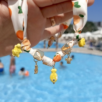 Portakal Limon Desenli Charmlı Fular Kolye
