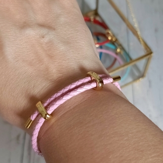 Pembe Ayarlanabilir Deri Bileklik