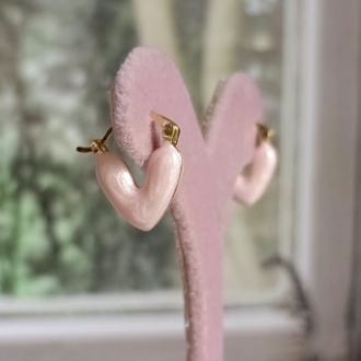 Pembe Mineli Kalp Küpe