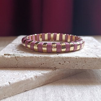 Pembe-Gold Lastikli Seramik Bileklik