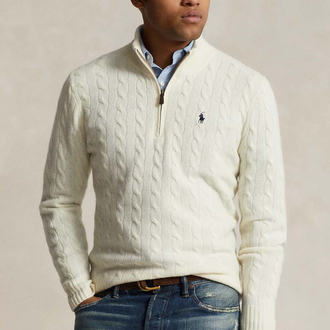 Beyaz Half-Zip %100 Cotton Knitwear